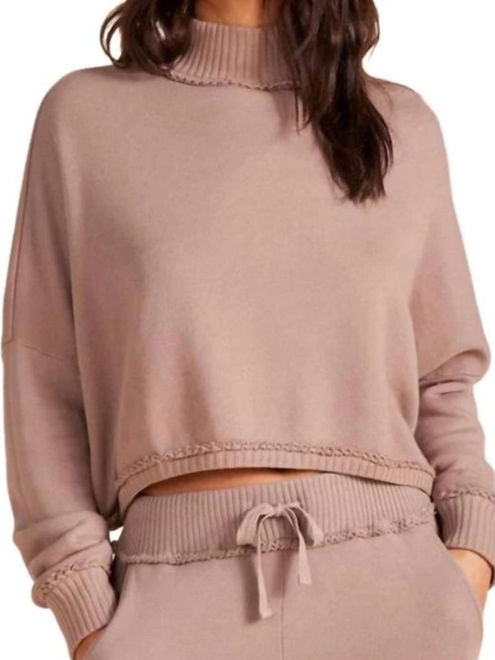 bobi Mushroom Ribbed turtleneck Cropped Sweatshirt